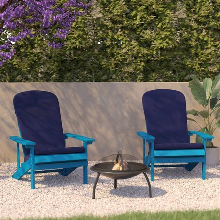 FLASH FURNITURE Blue Adirondack Chairs with Blue Cushions, 2PK 2-JJ-C14501-CSNBL-BLU-GG